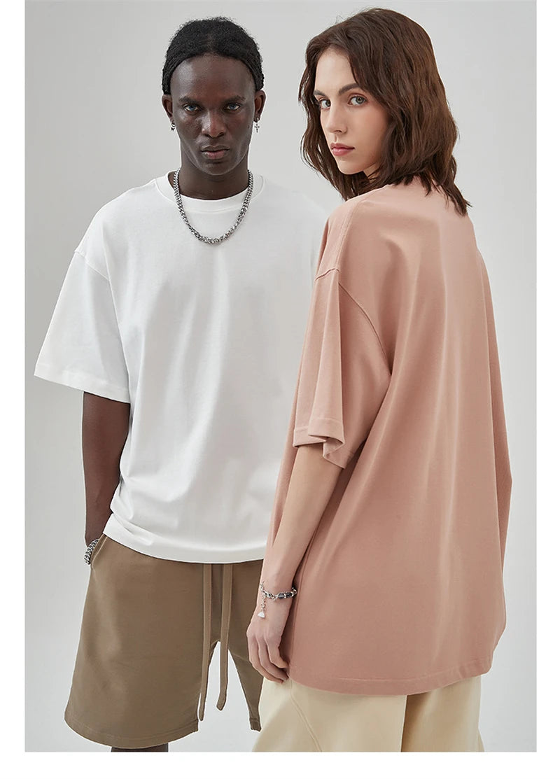 ZODF New Spring Summer Men 305gsm Cotton T Shirts Unisex Heavy Weight Oversized FG Noshrink Basic Solid T-Shirt Tees HY0165