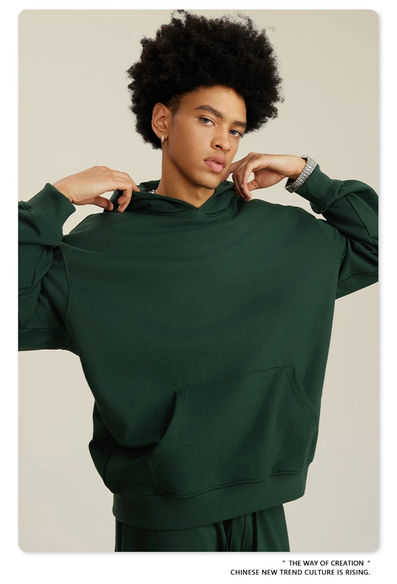 ZODF New Winter 440gsm Terry Hooded Hoodies For Men Retro Unisex Couple Loose Oversized Solid Pullovers Streetwears HY0664