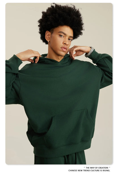 ZODF New Winter 440gsm Terry Hooded Hoodies For Men Retro Unisex Couple Loose Oversized Solid Pullovers Streetwears HY0664