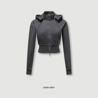 ZODF Vintage 2025 Winter Batik Washed Crop Hoodies Female Girls Remove Hood Heavy Weight Sport 400gsm Hooded Coat HY1085