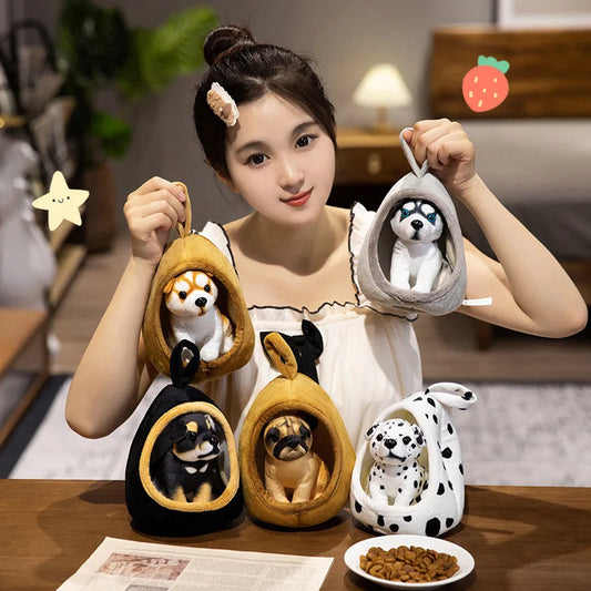 Cute Lifelike Husky & Akita Ultra-Soft Plush Stuffed Toys With A Tiny Cozy Dog Bed Cloth Dolls  Pet Lovers And Plush Collectors