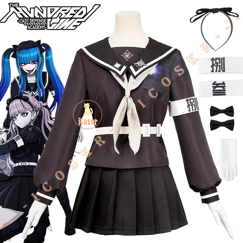 Darumi Amemiya Cosplay Costume Wig The Hundred Line Battle Uniform Headwear Last Defense Academy Halloween Women Girls Carnival