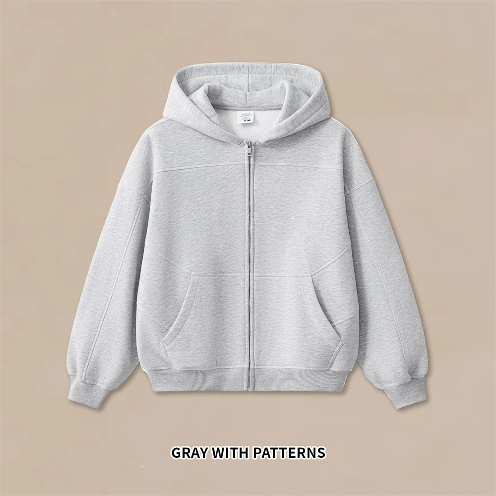 ZODF New Winter 350gsm Man Fleece Boxy Fit Zipper Hoodie Unisex Hip Hop Solid Warm Hooded Coat Brand Jackets HY0034