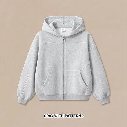 ZODF New Winter 350gsm Man Fleece Boxy Fit Zipper Hoodie Unisex Hip Hop Solid Warm Hooded Coat Brand Jackets HY0034