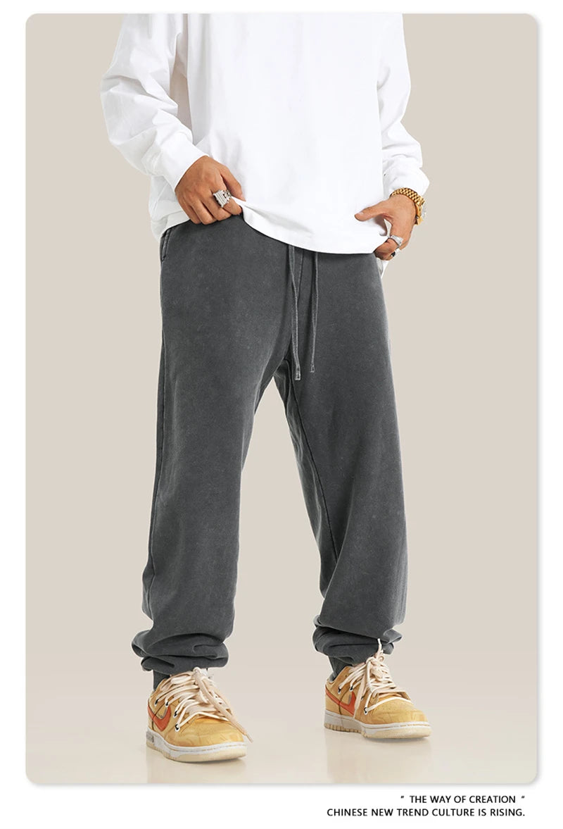 ZODF New Autumn Winter Men Washed 400gsm Sweatpant Unisex Loose Heavyweigh Cotton Sport Joggers Pants Streetwears HY0893