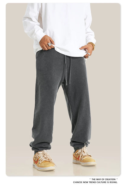 ZODF New Autumn Winter Men Washed 400gsm Sweatpant Unisex Loose Heavyweigh Cotton Sport Joggers Pants Streetwears HY0893