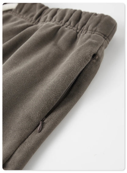 ZODF New Summer Men Retro Washed Shorts Unisex Drawstring Loose Edge 420gsm Solid Knee Length Cotton Pants Streetwears HY0589