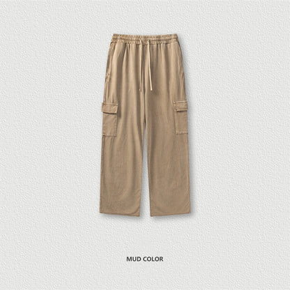 ZODF New 2024 Spring Summer 358gsm Cotton Cargo Pants For Men Unisex Casual Washed Straight Multi-Pockets Loose Trousers HY0829