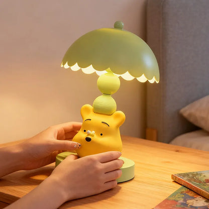 Cute Disney Winnie Pooh Bedroom Bedside Lamp Anime Figure Table Lamp USB Plug 3 Color Dimming Living Room Study Atmosphere Light
