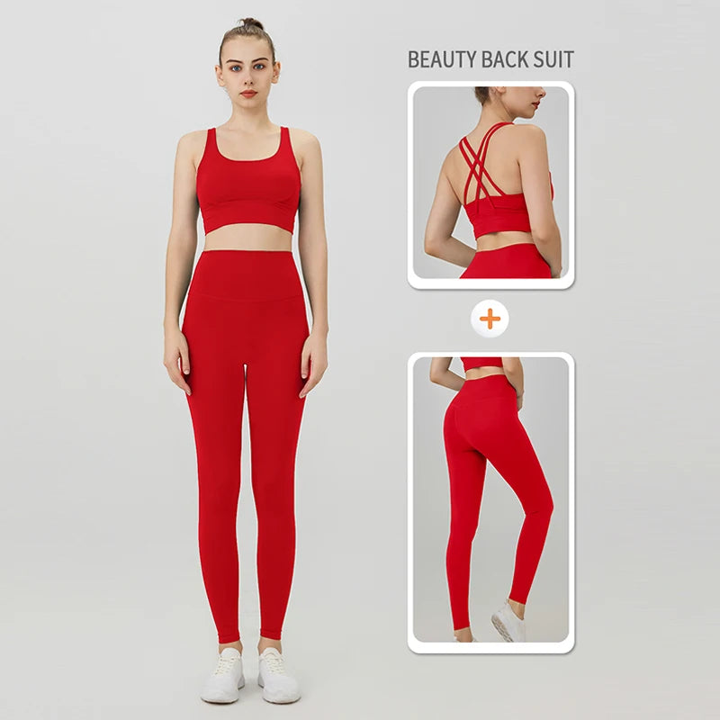The Codex Seamless Yoga Leggings for Women – Athletic Gym Workout Fitness Pants Tights - Red / XL