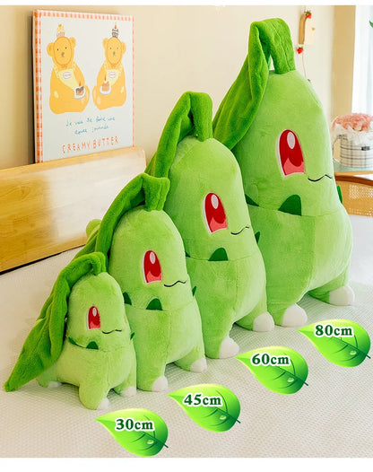 45/60/80cm Big Size Pokemon Chikorita Cartoon Anime Plush Stuffed Doll Room Decoration Plushies Pillow Ornaments Children's Gift