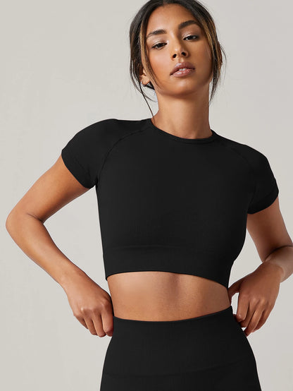 Women Seamless Yoga Top Short Sleeve Fitness Shirt Gym Running Activewear Sport T-Shirt
