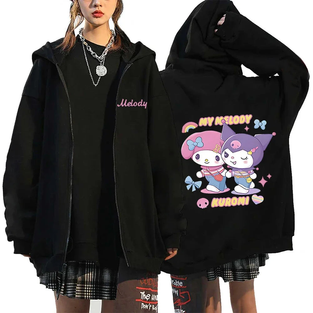 Women's Zipper Hoodie Autumn and Winter New Cute Kawaii Sanrio Hello Kitty Pattern Sweatshirt 2024 Streetwear Women's Clothing