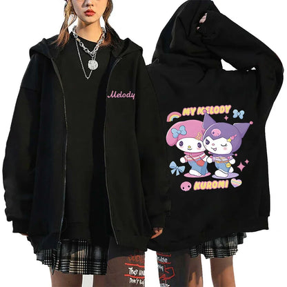 Women's Zipper Hoodie Autumn and Winter New Cute Kawaii Sanrio Hello Kitty Pattern Sweatshirt 2024 Streetwear Women's Clothing