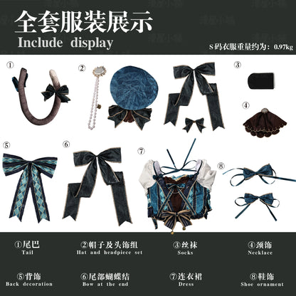 Genshin Impact Lynette Cosplay Costume Wig Uniform Dress Hat Tail Magician Skirt Lyney Fontaine Halloween Party for Women Props