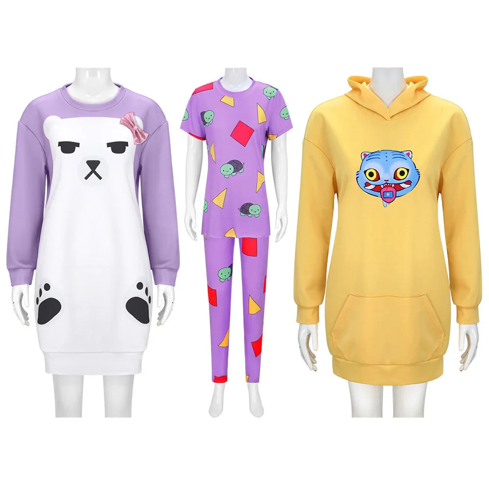 None Mira Light Purple Bear Pajamas Unisex Polyester Set