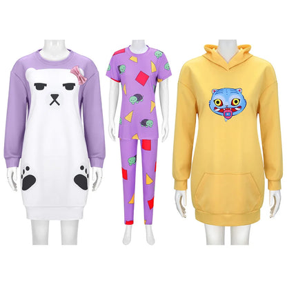 None Mira Light Purple Bear Pajamas Unisex Polyester Set