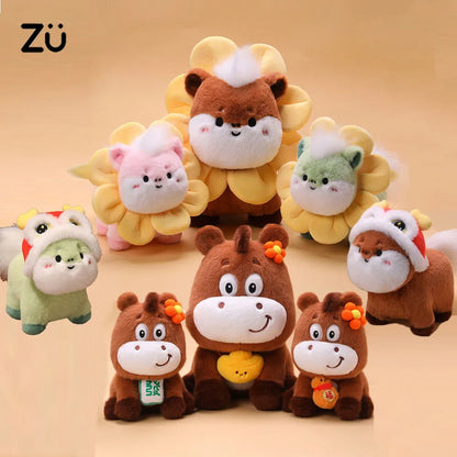 22cm Cartoon Cute Horse Plush Toy Sunflower Lion Dance Decorative Pony Plushies Soft Doll Kawaii Lunar New Year Gift