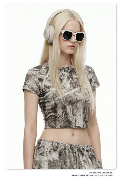 ZODF Sexy 2026 Summer Women Camouflage Printing Crop T-Shirts Hotsweet Girls O Neck Sport T Shirt Brand Tees HY1201