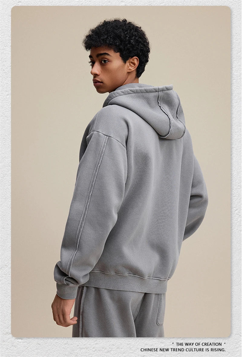 ZODF Retro 2025 Autumn Winter Unisex Zipper Fleece Hoodie 400gsm Washed Batik Warm Hooded Coat HY1084