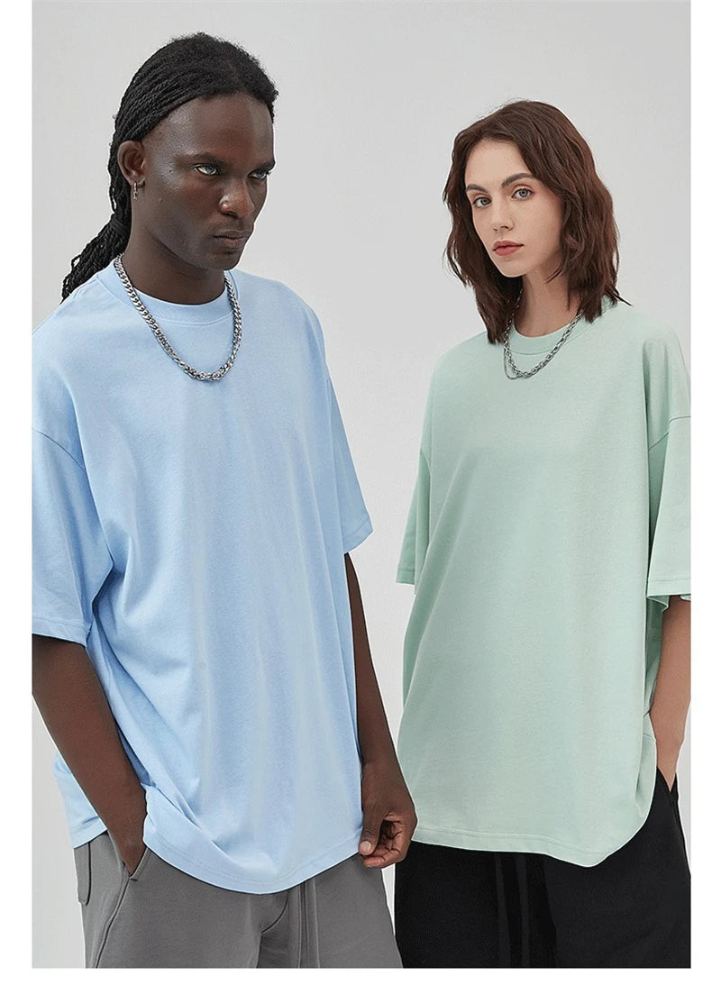 ZODF 2025 Spring Summer Men Solid 100% Cotton T-Shirts Unisex Women Loose 230gsm Noshrink Basic T Shirt Brand Tops HY0151