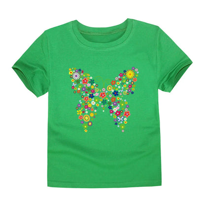 Butterfly Flower T Shirt for Girls 2 to 3 4 5 6 7 8 9 10 11 12 Years Summer Clothes 100% Cotton Tee Shirts Yellow Purple Tshirts
