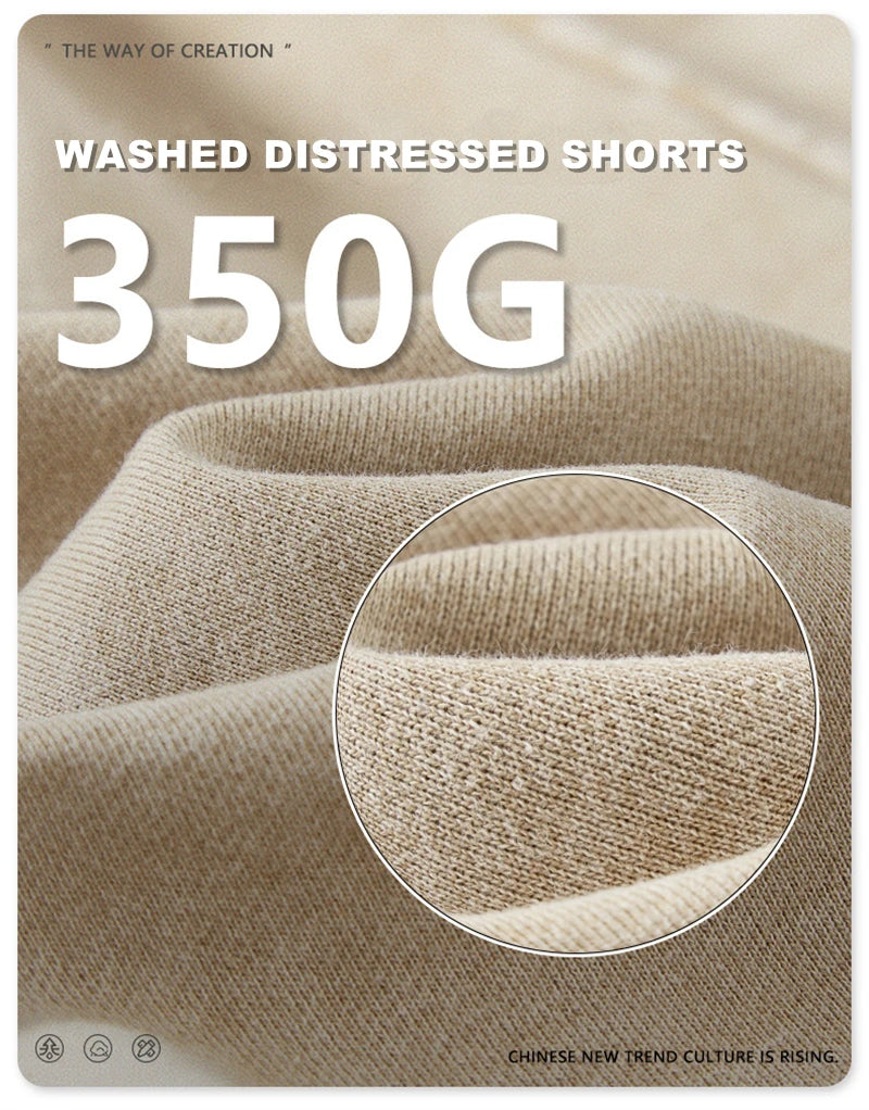 ZODF 2024 Summer Men 350gsm Washed Cotton Shorts Unisex Retro High Street Loose Side Slit Short Pants Streetwears HY0839