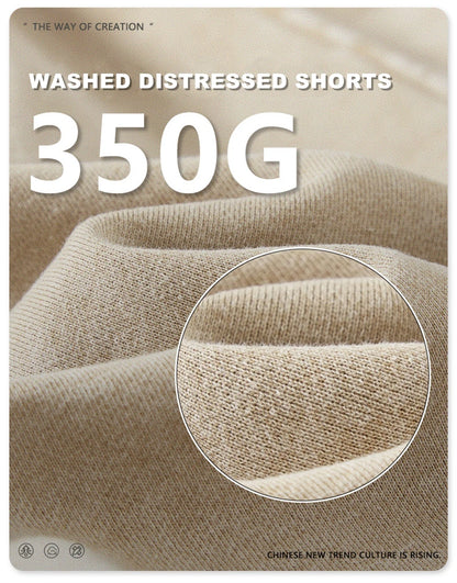 ZODF 2024 Summer Men 350gsm Washed Cotton Shorts Unisex Retro High Street Loose Side Slit Short Pants Streetwears HY0839