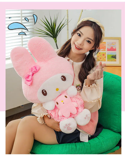 45/55/75CM Big Size Sanrio Hug A Bunny Kuromi My Melody Plushies Cartoon Anime Stuffed Children Toy Comfortable Soft Doll Gift