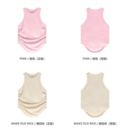 ZODF Women 2024 Summer Washed Tank Tops Female Hotsweet Girls 235gsm Slim Pleated Arc Hem Camisole TEE Streetwears HY0795