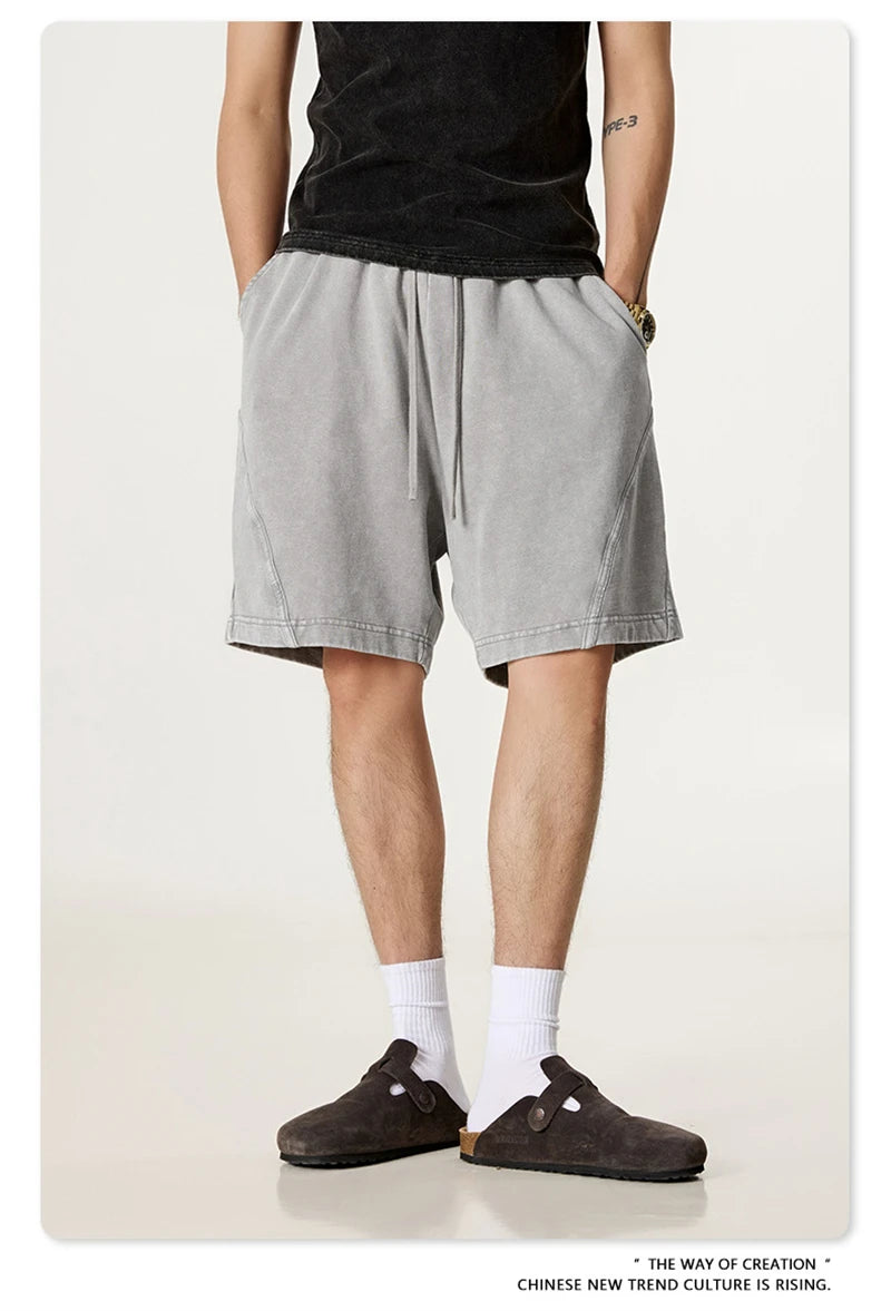 ZODF New Men Fire Snowflake Washed 330gsm Shorts Unisex High Street Summer Distressed Sport Cotton Shorts HY1028