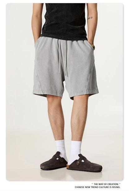 ZODF New Men Fire Snowflake Washed 330gsm Shorts Unisex High Street Summer Distressed Sport Cotton Shorts HY1028