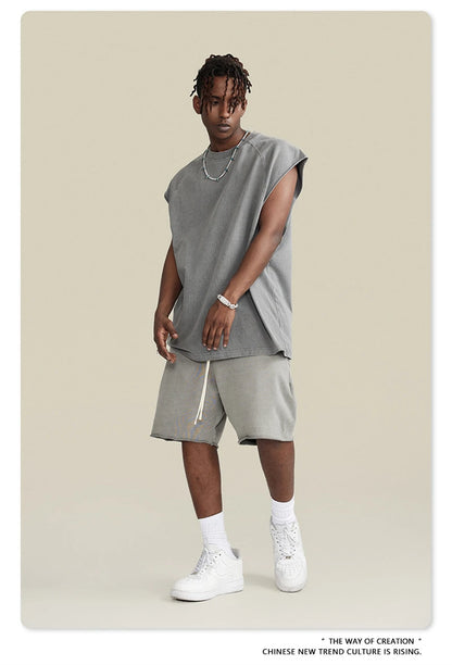 ZODF American Retro Men Washed Solid Tank Tops Women Unisex Loose Edge 275gsm Cotton Sleeveless Tees Brand Streetwears HY0503