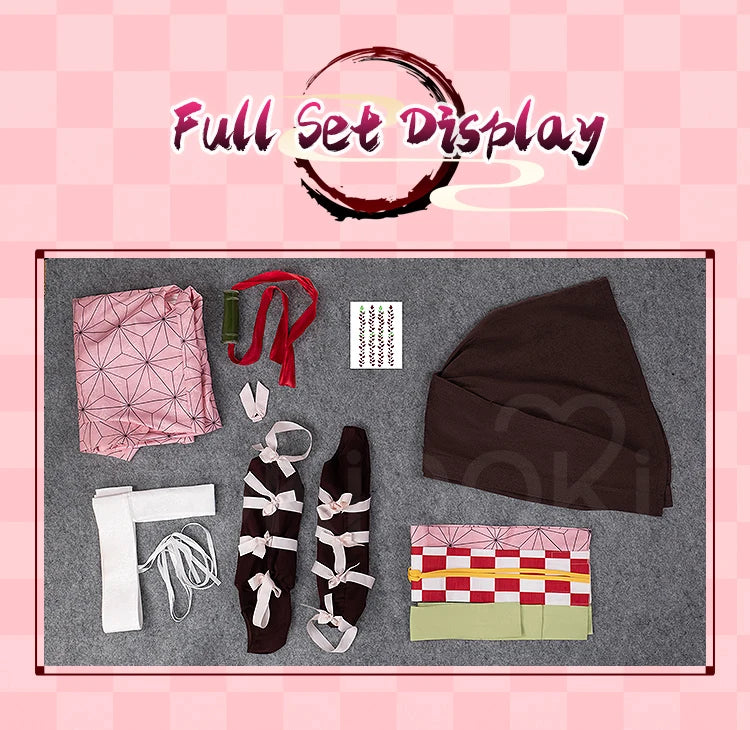 IN STOCK Kamadoo Nezukoo Cosplay Costume Anime DokiDoki-SR Women Pink Kimono Nezukoo Halloween Cosplay Wig Props