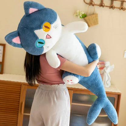 135cm Different Pupil Shark Cat Doll Sleeps with Pillow Girl Sand Sculpture Plush Toy Male Long Striped Leg Clamping Stitch