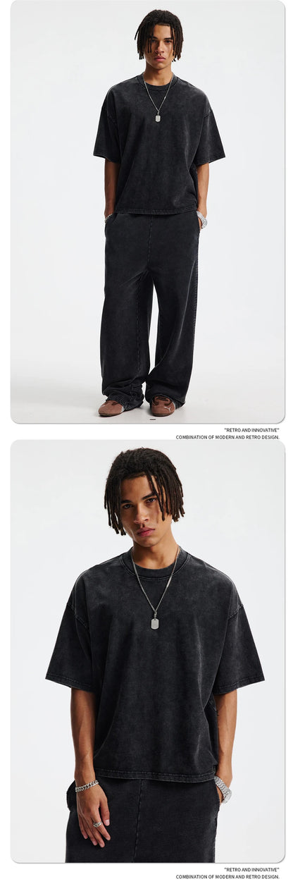 ZODF New Hip Hop Washed Cotton Boxy T-Shirts For Men Unisex Retro Loose Fit Basic Short Version T Shirt Brand Tops HY1076