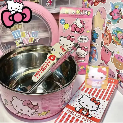 Hellokitty Stainless Steel Ramen Bowl With Lid Cute Japanese Large Instant Noodles Fruit Salad Rice Soup Bowl Kitchen Tableware
