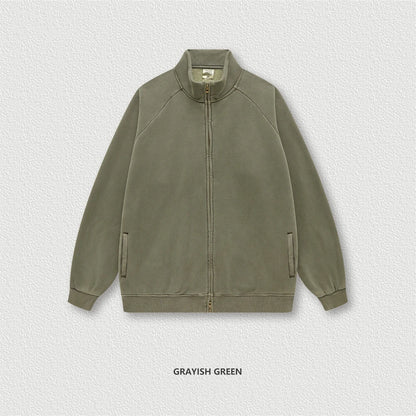 ZODF Retro Winter Men Washed Fleece Zipper Jackets Unisex Loose Oversized 400gsm Raglan Sleeve Coats Streetwears HY0649