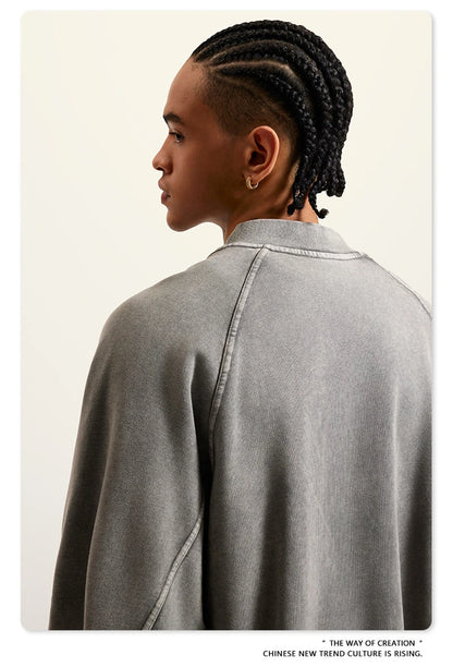 ZODF New Winter Washed Double Zipper Jackets For Men Unisex Loose Heavy Weight 450gsm Raglan Sleeve Cotton Coats HY0654