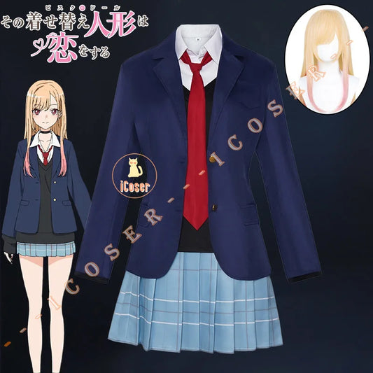 iCoser Anime My Dress-Up Darling Marin Kitagawa Cosplay Costume Blue Skirt Suit School Uniform Season 2 Halloween for Women Girl