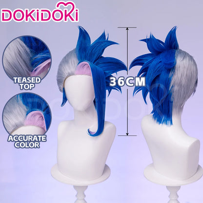 IN STOCK Guinevere Olivia Wig Anime Cosplay DokiDoki Blue Hair Knights Cosplay Double Buns Hight Heat Resistant Free Wig Cap