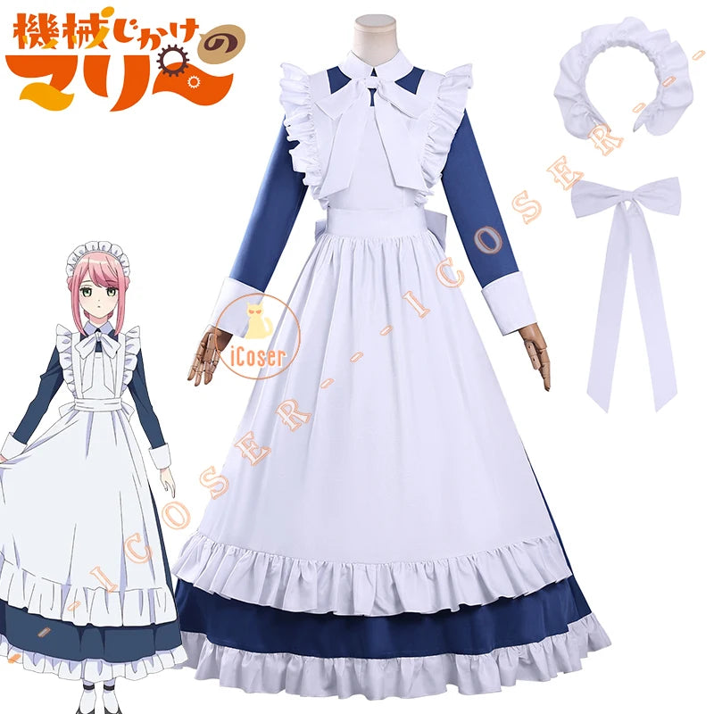 Anime Mechanical Marie Cosplay Costume Dress Maid Outfit Apron Headband Halloween Party for Women Girls Carnival Role Play Props