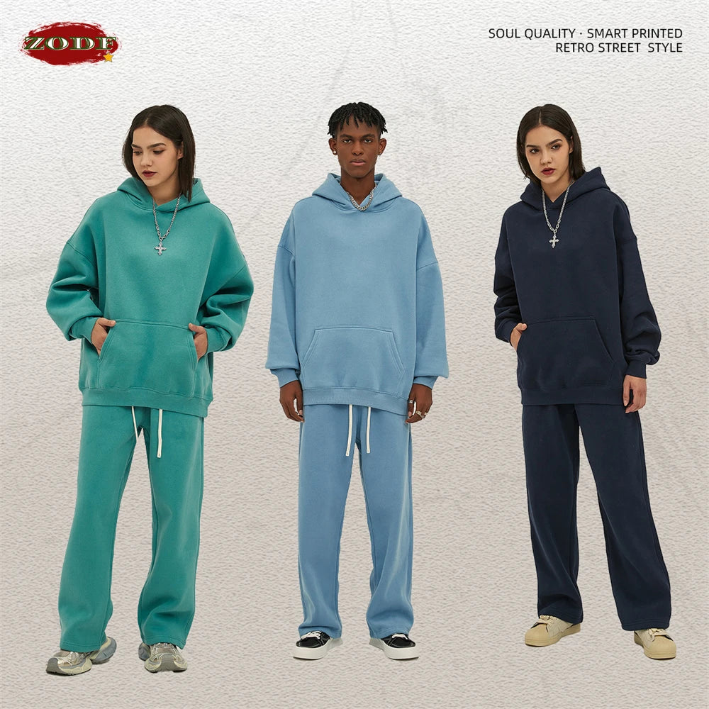 ZODF New Thick 350gsm Fleece Hooded Hoodies For Men Unisex Winter Oversized Loose Basic Solid Sweatshirts Pullovers Coats HY0631