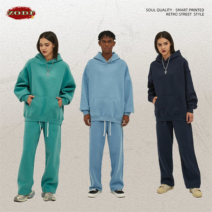 ZODF New Thick 350gsm Fleece Hooded Hoodies For Men Unisex Winter Oversized Loose Basic Solid Sweatshirts Pullovers Coats HY0631