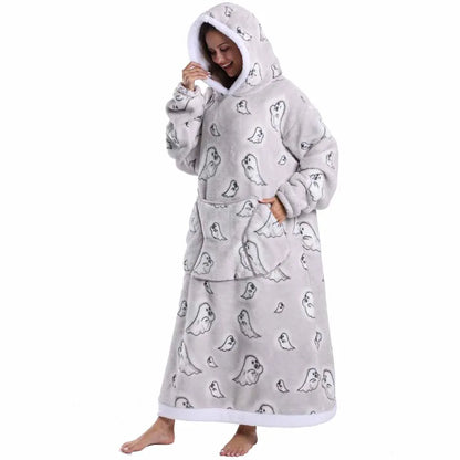 Man Pajamas Winter Long Men Bathrobe with Hood Luxury Fluffy Woman Dressing Gown Warm Halloween Pijamas Home Wear Towel Robe