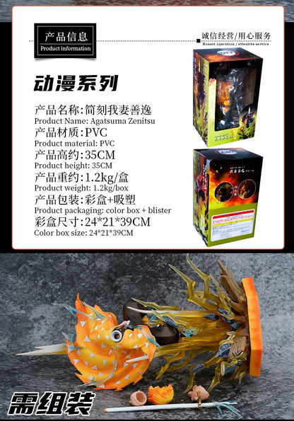 Demon Slayer Figure Agatsuma Zenitsu Double-Headed Luminescable Action Figurine Decoration Model Toys Gift 35cm Anime Statue Pv