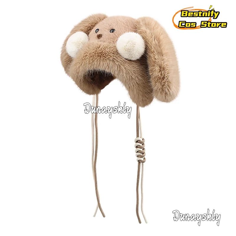 Bestnify Cos Fluffy Blusher Rabbit Plush Hat 54-58CM Polyester