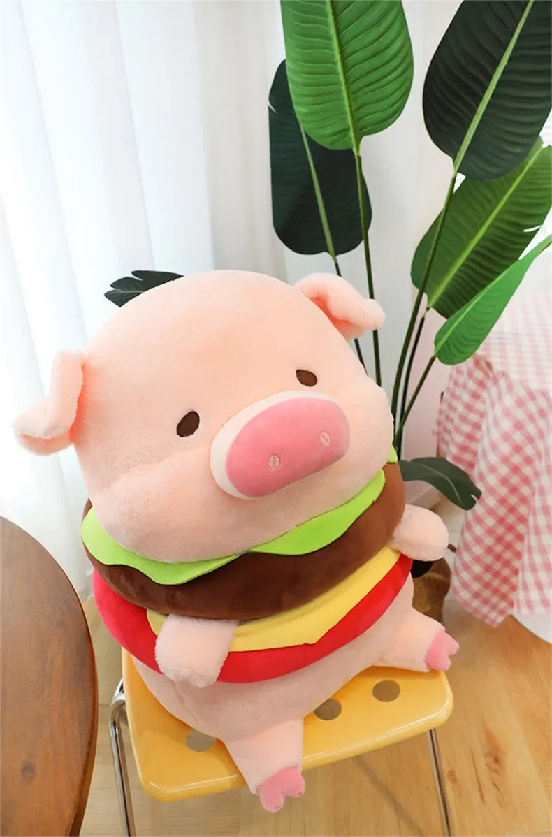 New 50cm Hamburger Pig Plush Toy Fluffty Kawaii Plushie Doll Simulation Pig Doll Anime Cute Stuffed Animals Soft Plush Gift