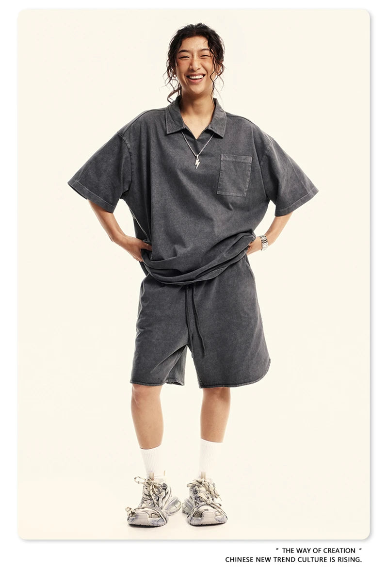 ZODF New 2024 Men Washed Plush Cotton Shorts Unisex Couple Loose 358gsm Distressed Comfortable Short Pants Streetwears HY0807