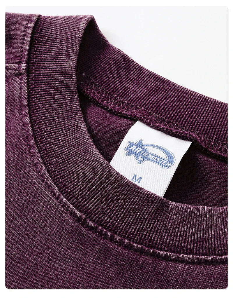 ZODF Retro 285gsm Batik Washed Cotton Man's T-Shirts Unisex Solid Loose Distressed Patchwork Full Sleeve Tee Shirt Tops HY1161